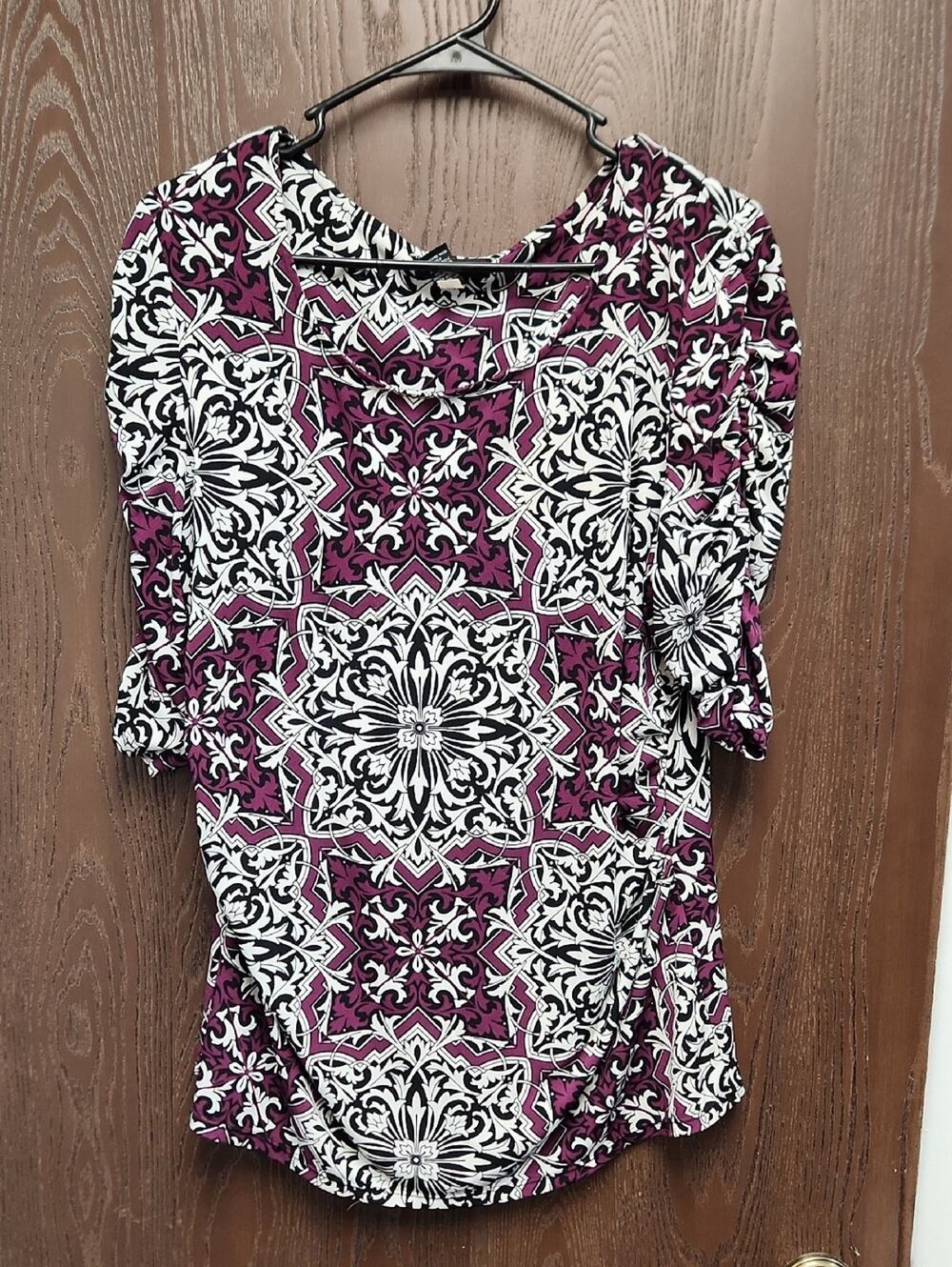 Alfani Purple and White Geometric Scoop Neck Blouse